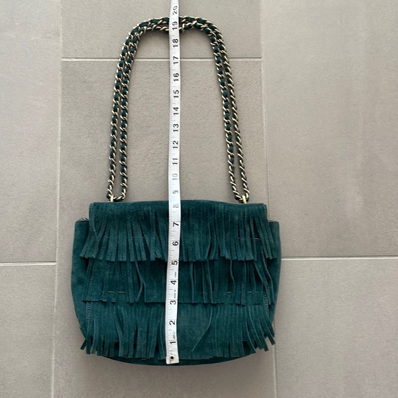 Tory Burch suede fringe leather bag in forest green - Picture 7 of 17